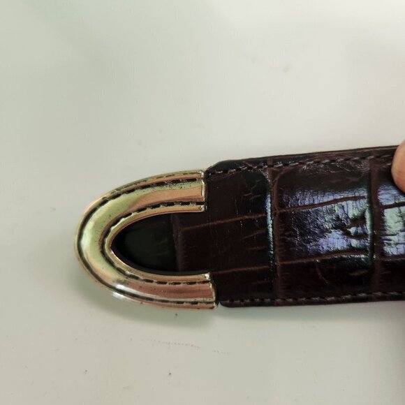 Talbots Vintage Genuine Leather Croc Embossed Western Belt Size L - Picture 3 of 7